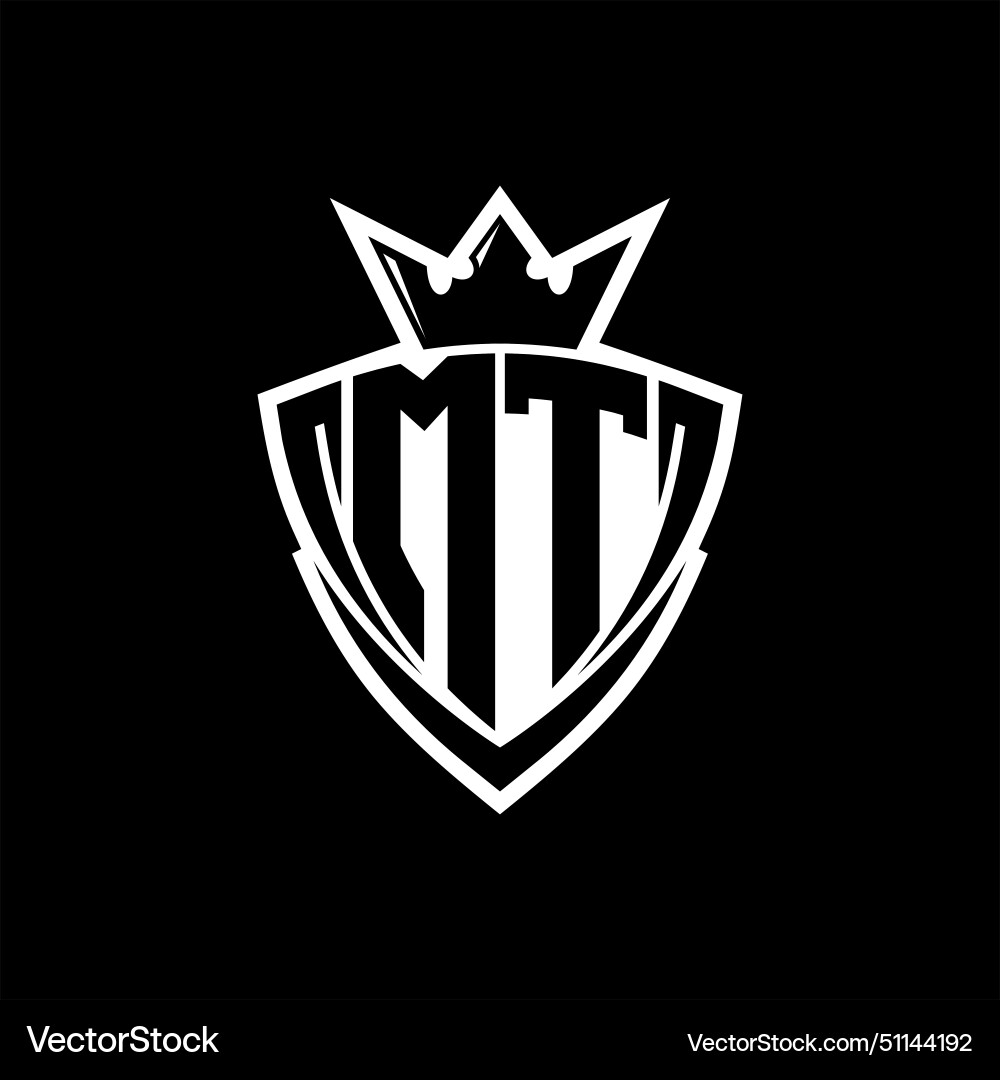 Mt letter logo with sharp triangle shield shape Vector Image