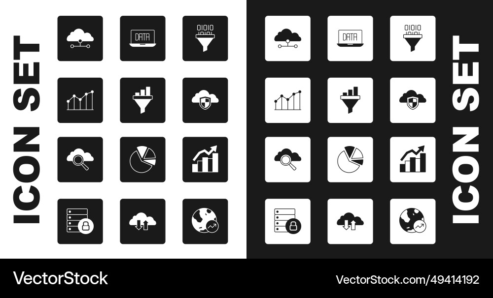 Set binary code sales funnel with chart pie vector image