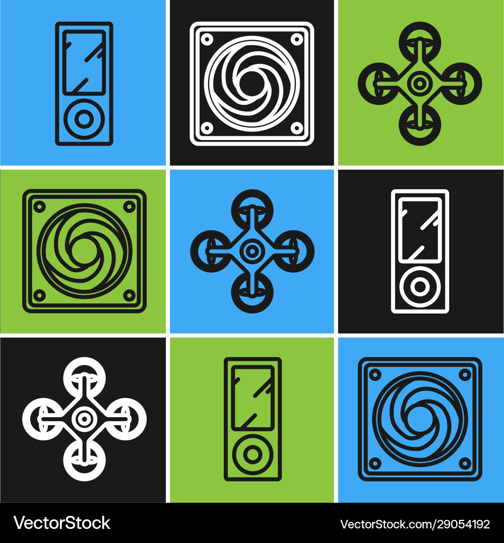 Set line music player drone and computer cooler Set line music player drone and computer cooler vector image