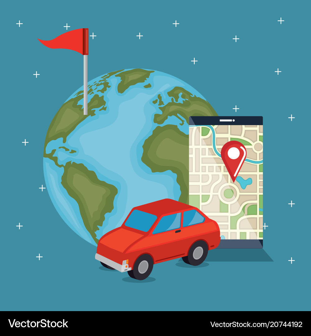 Smartphone with gps navigation app Smartphone with gps navigation app Vector Image