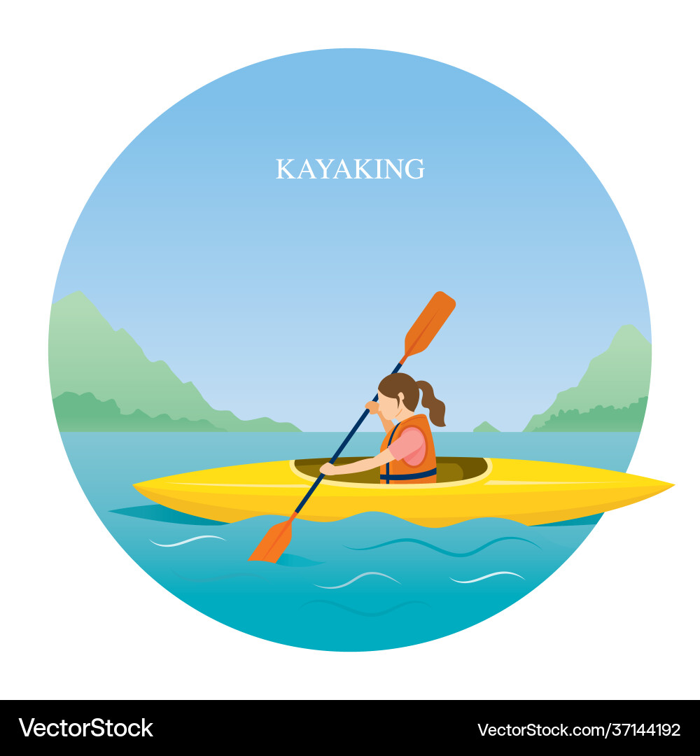 Woman Kayaking on Calm Water Vector Image