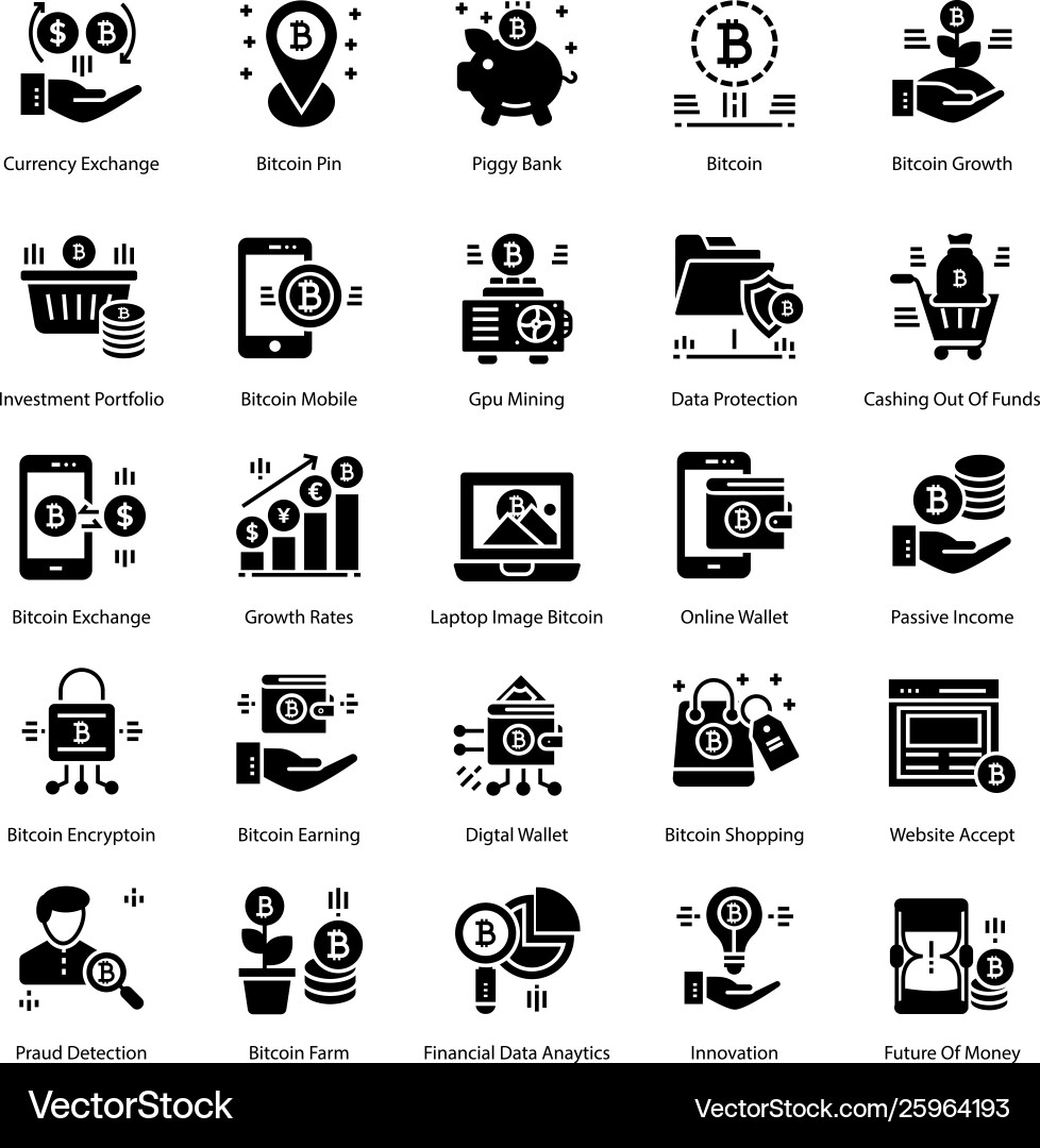 Bitcoin solid icons pack Vector Image