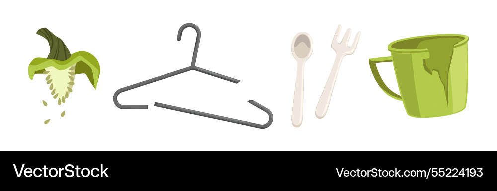 Different garbage and waste type object set vector image