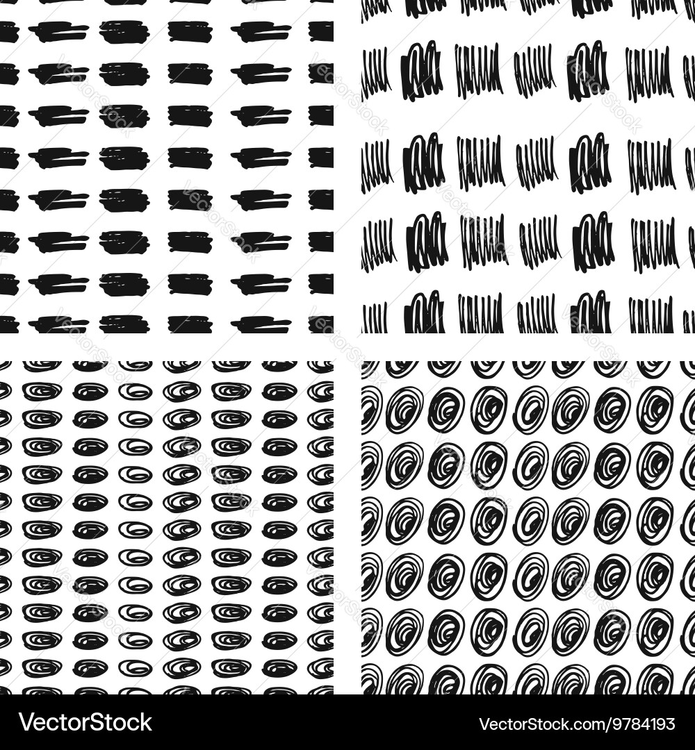 Hand drawn seamless patterns set Vector Image