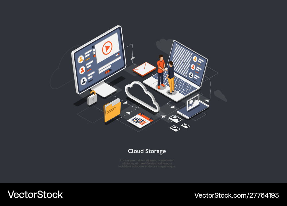 Isometric cloud storage concepts header Isometric cloud storage concepts header Vector Image
