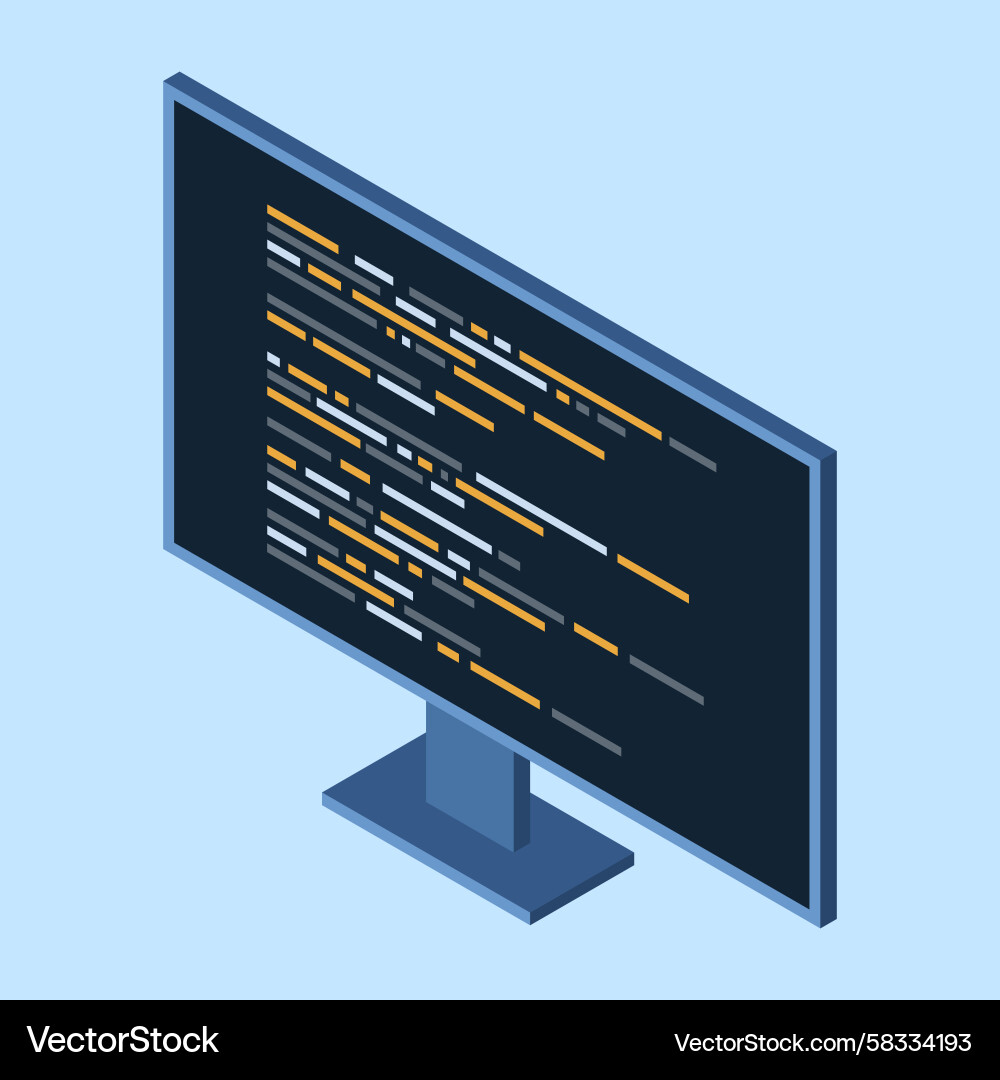 Isometric Software Coding Monitor Vector Image