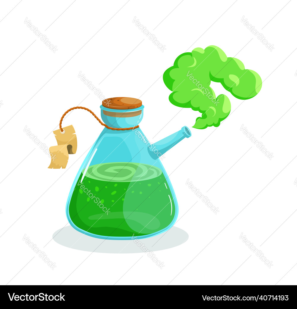 Magic flask glass potion bottle with elixir Magic flask glass potion bottle with elixir Vector Image