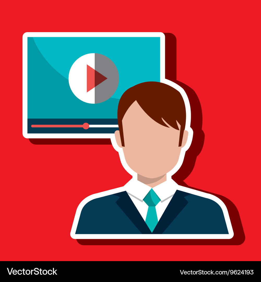 Man with media player template isolated icon vector image