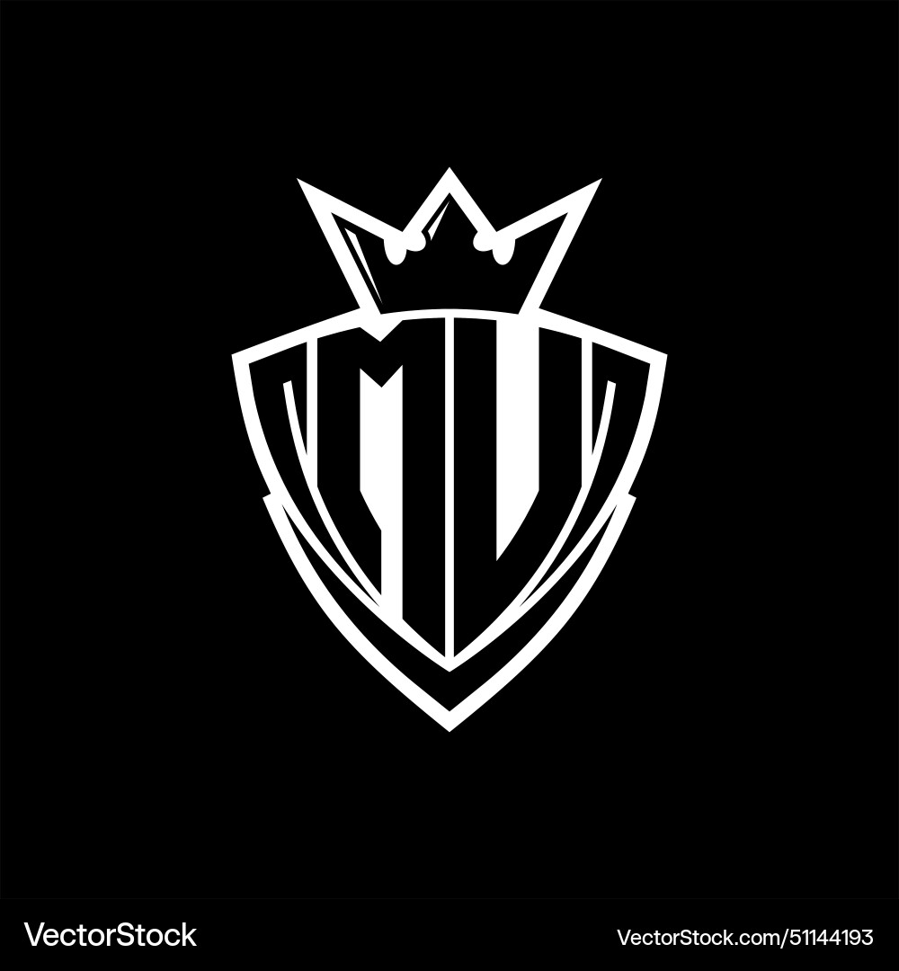 Mu letter logo with sharp triangle shield shape vector image