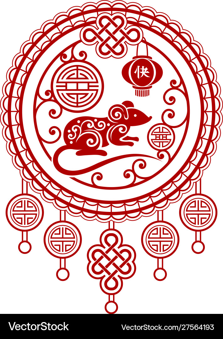 Red circle with mouse inside in chinese style Vector Image