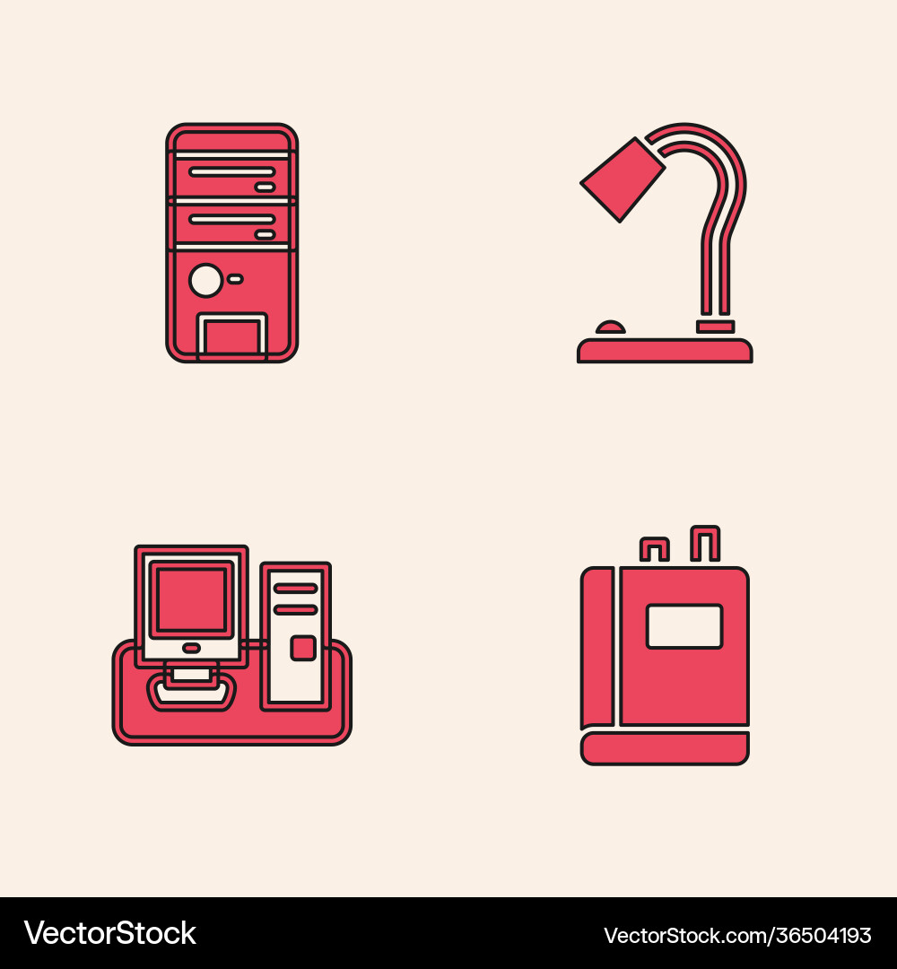 Set book computer table lamp and monitor Set book computer table lamp and monitor vector image