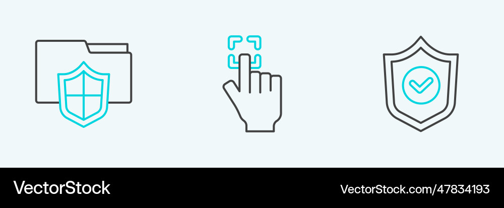 Set line shield with check mark document folder Set line shield with check mark document folder vector image