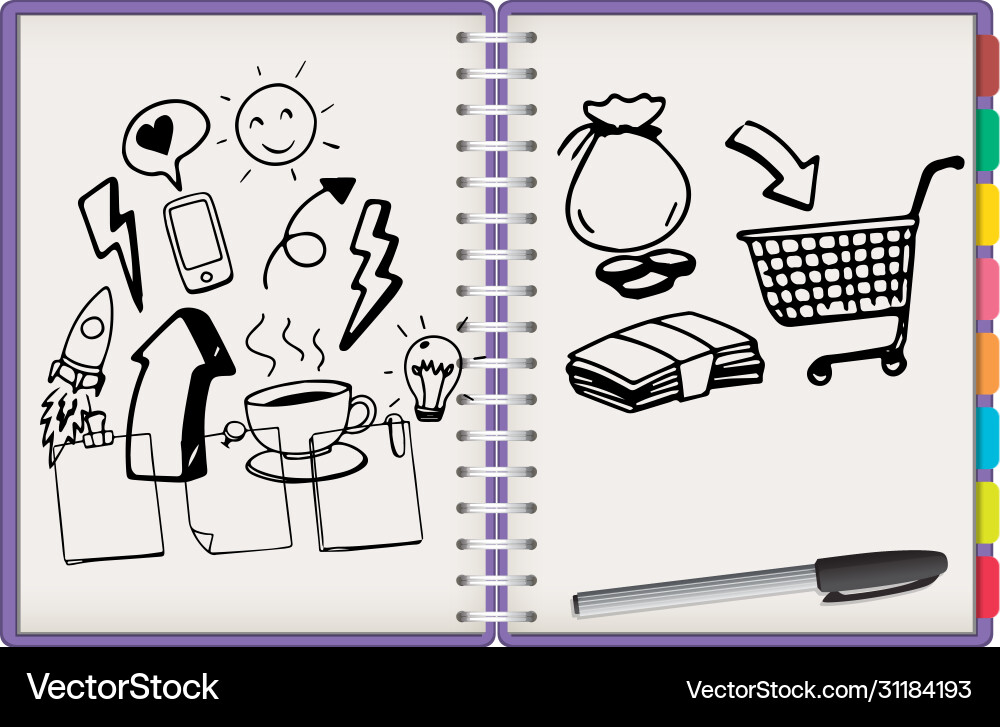Various symbol on notebook Vector Image