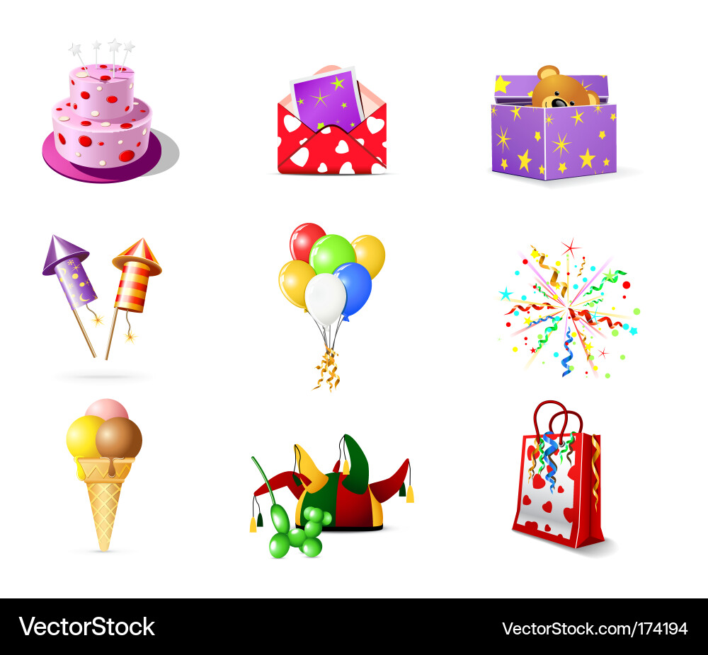 Birthday Celebration Icons Vector Image