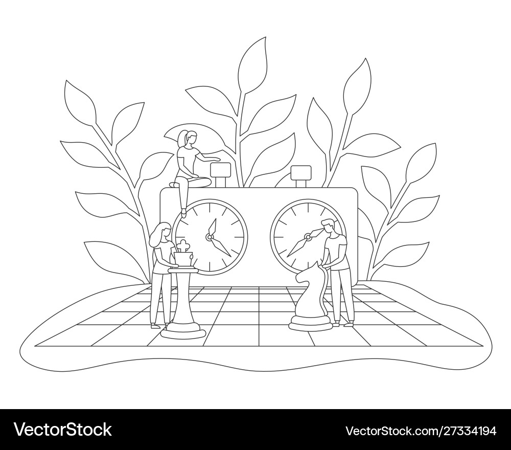 Chessboard chess clock tactic game line vector image