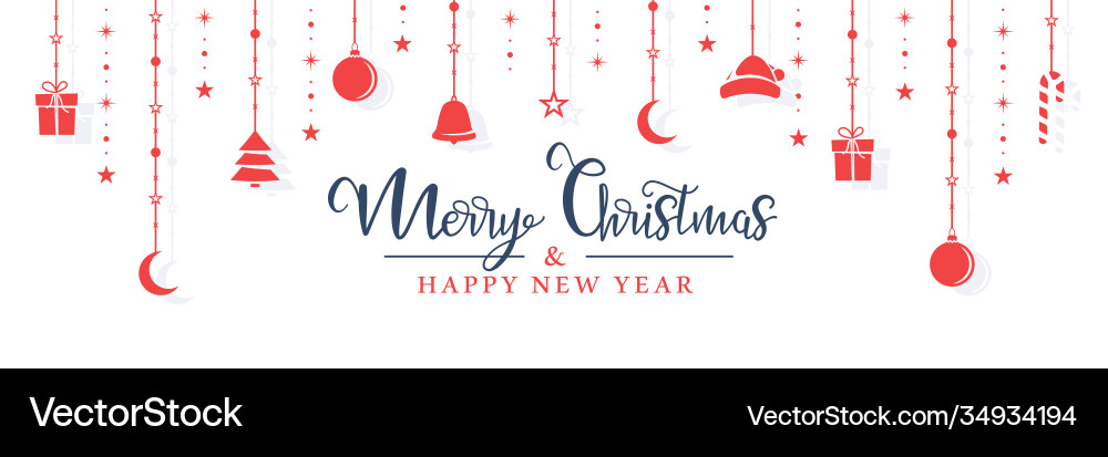 Christmas Red Toys Hanging on Rope Vector Image