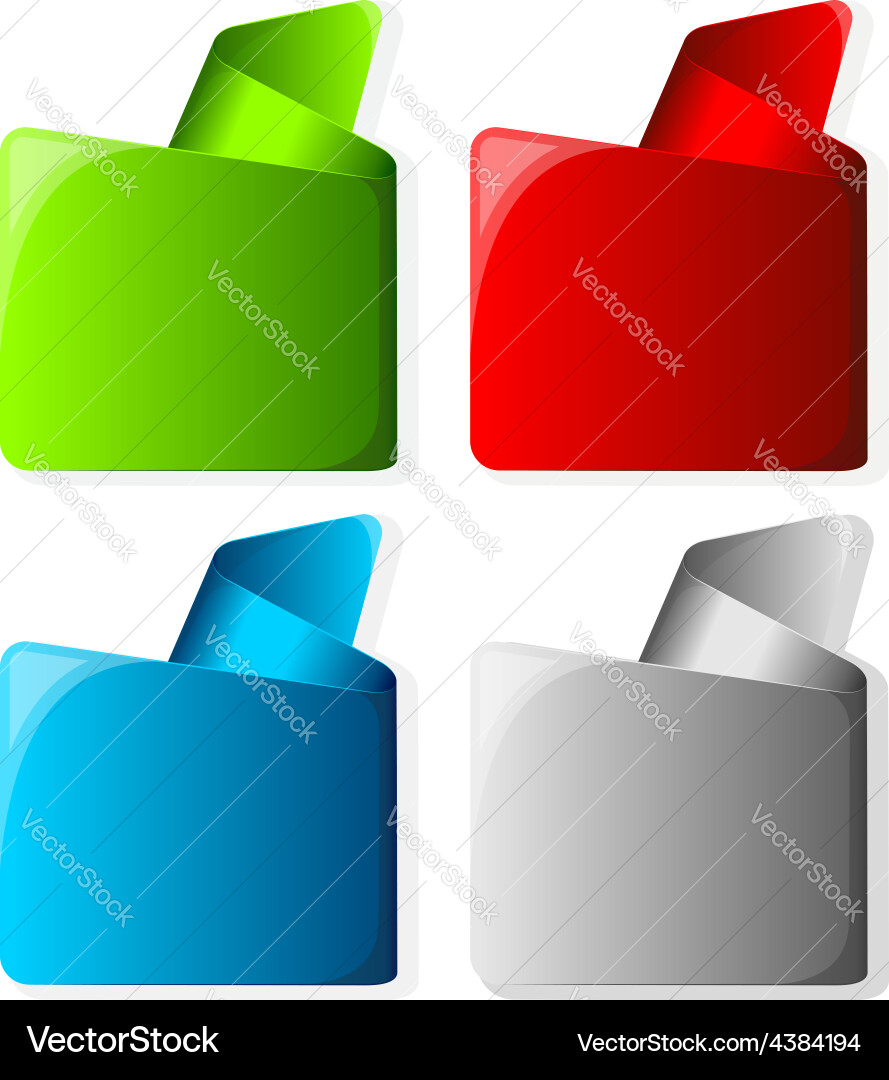 Collection label with curled up edge in different vector image