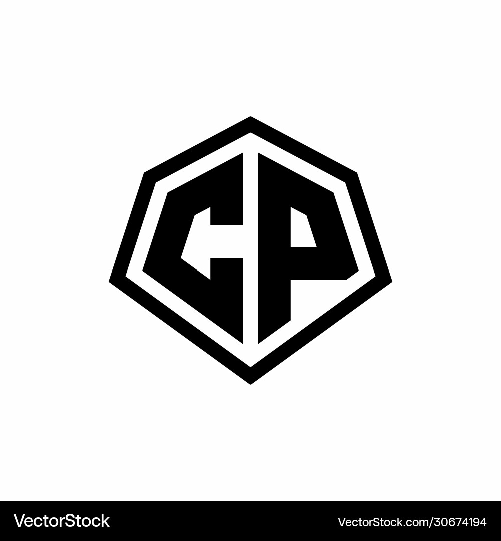 Cp monogram logo with hexagon shape and line Vector Image