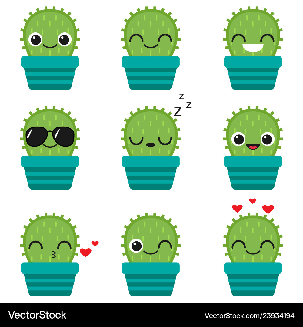 Cute happy cactus in blue pot vector image