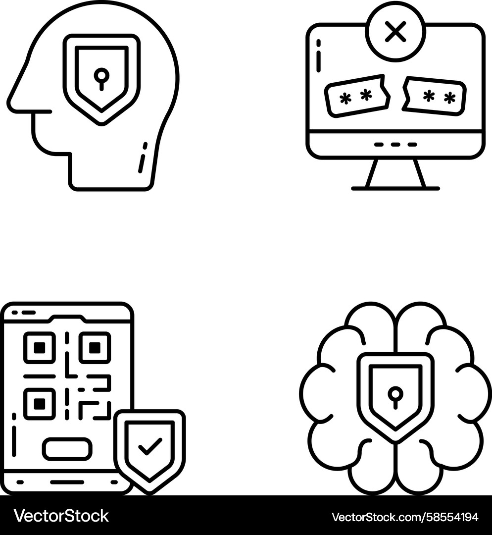 Cybersecurity Passcode Icons - Linear Set Vector Image
