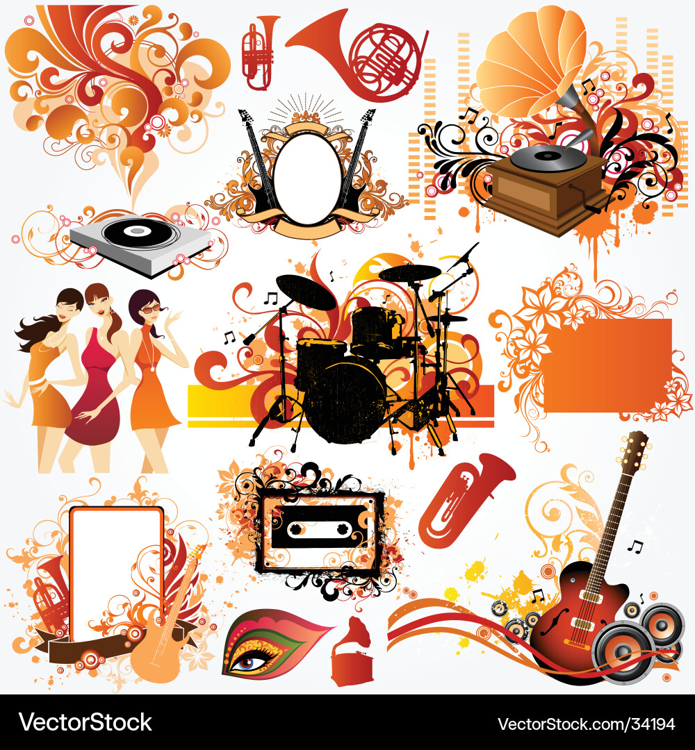 Dynamic Music Elements - Retro Style vector image