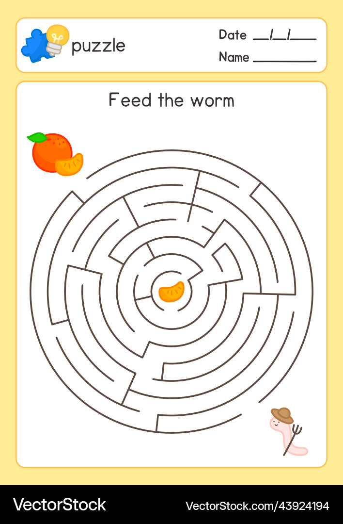 Feed the orange for worms maze game exercises Vector Image