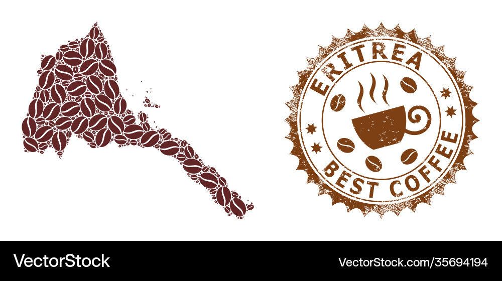 Mosaic map eritrea coffee beans and textured Vector Image