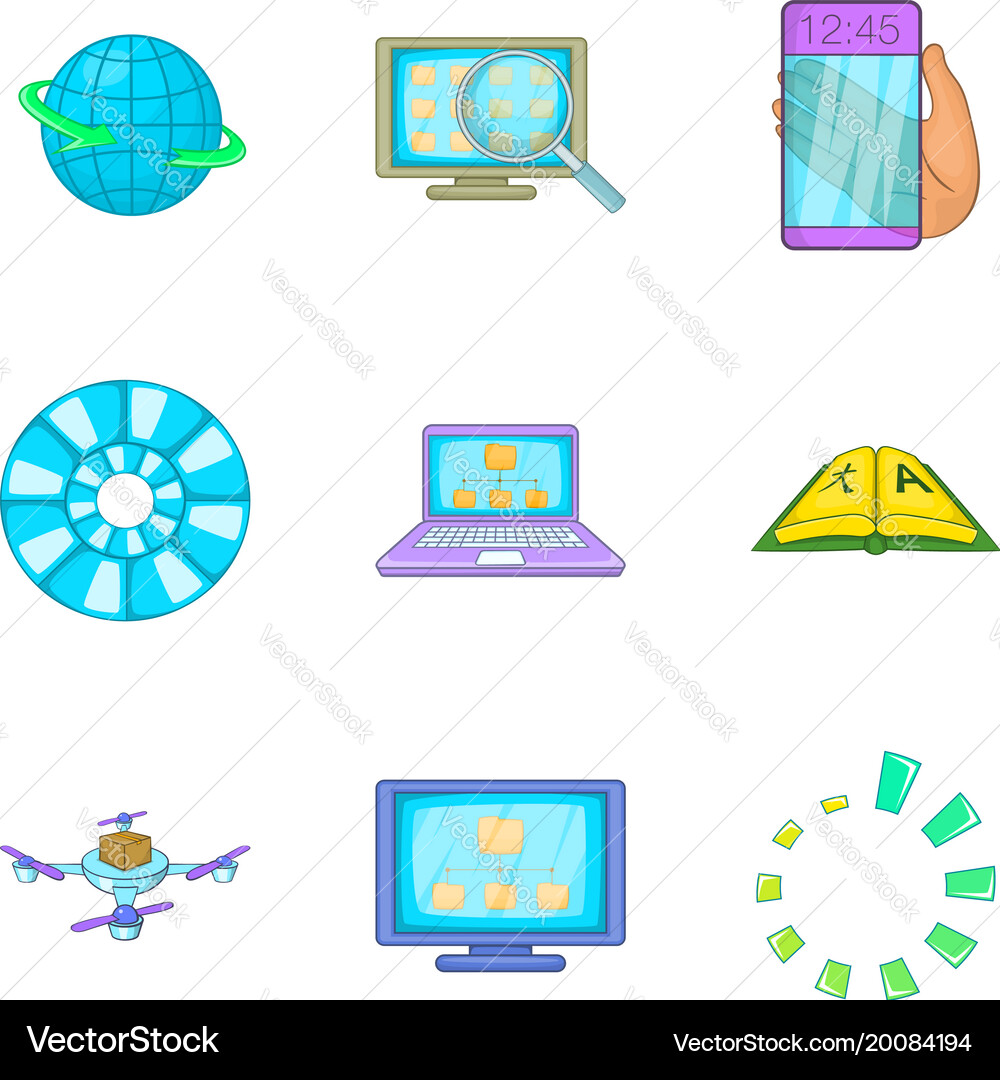 Search algorithm icons set cartoon style vector image