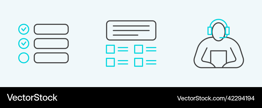 Set line student task list and online quiz test Set line student task list and online quiz test vector image