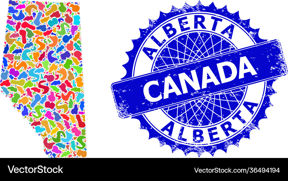 Spot collage alberta province map and distress Spot collage alberta province map and distress vector image