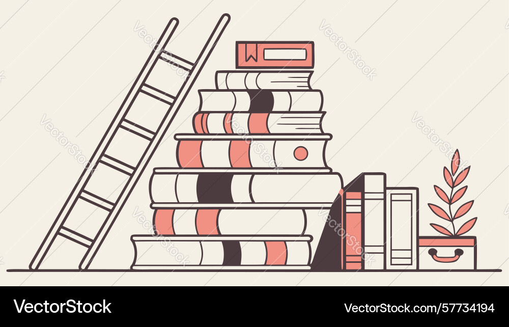 Stack of books and ladder for learning design vector image