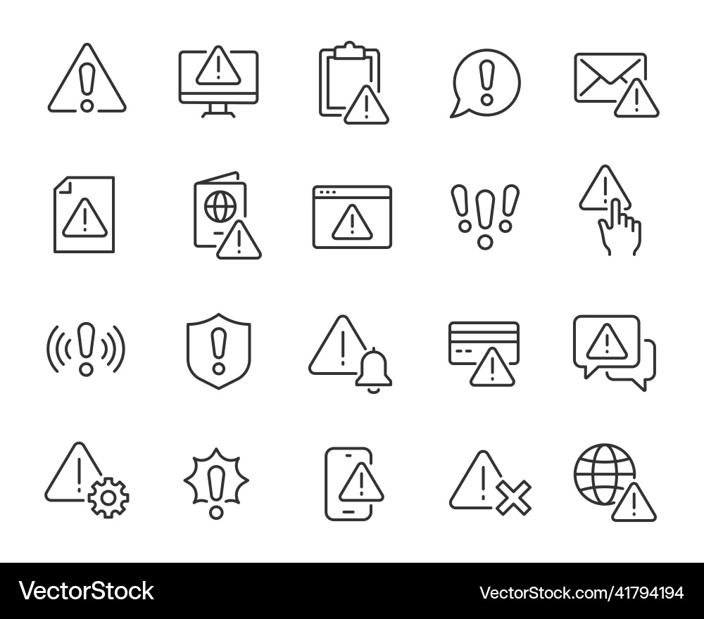 Warning icons set collection of linear simple web Warning icons set collection of linear simple web vector image