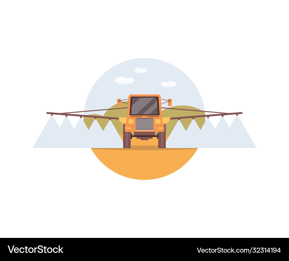 Yellow fertilizer spreader tractor spraying Vector Image