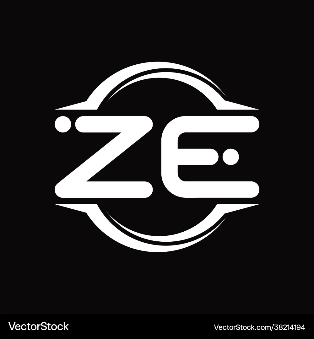 Ze logo monogram with circle rounded slice shape vector image