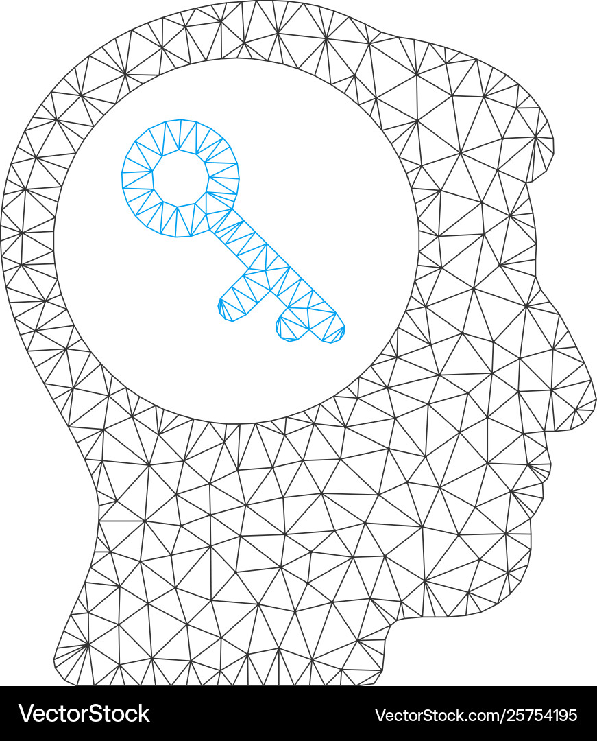 Brain key polygonal frame mesh Brain key polygonal frame mesh vector image