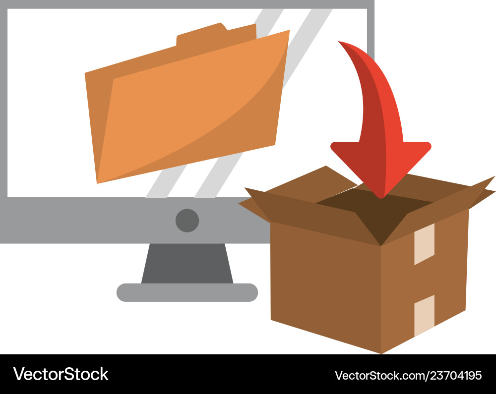 Computer with folder and download box vector image