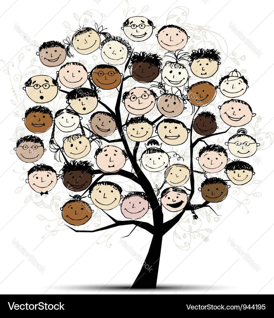 People Tree with Smiling Faces Vector Image