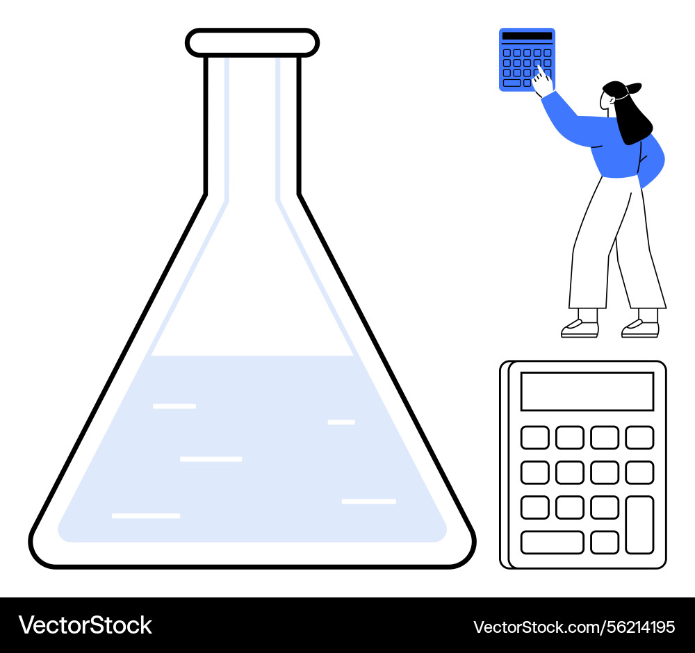 Scientist using calculator with flask representing Scientist using calculator with flask representing vector image