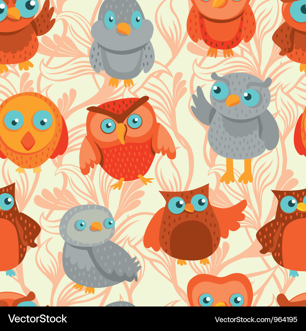 Seamless pattern with cute bright owls Royalty Free Vector