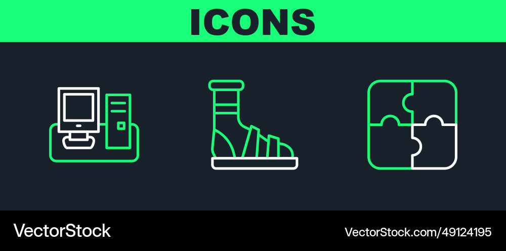 Set line piece of puzzle monitor with keyboard Set line piece of puzzle monitor with keyboard vector image