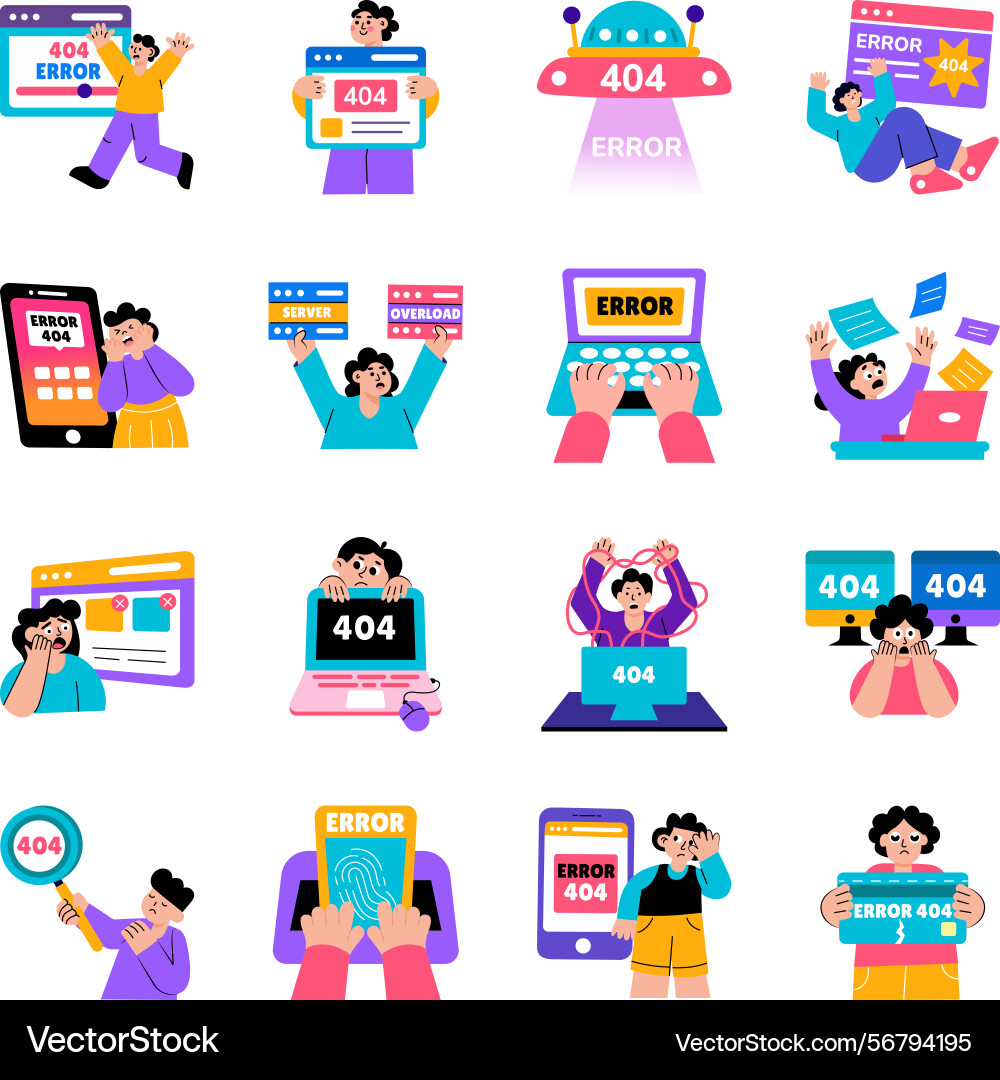 Set of flat style 404 error vector image