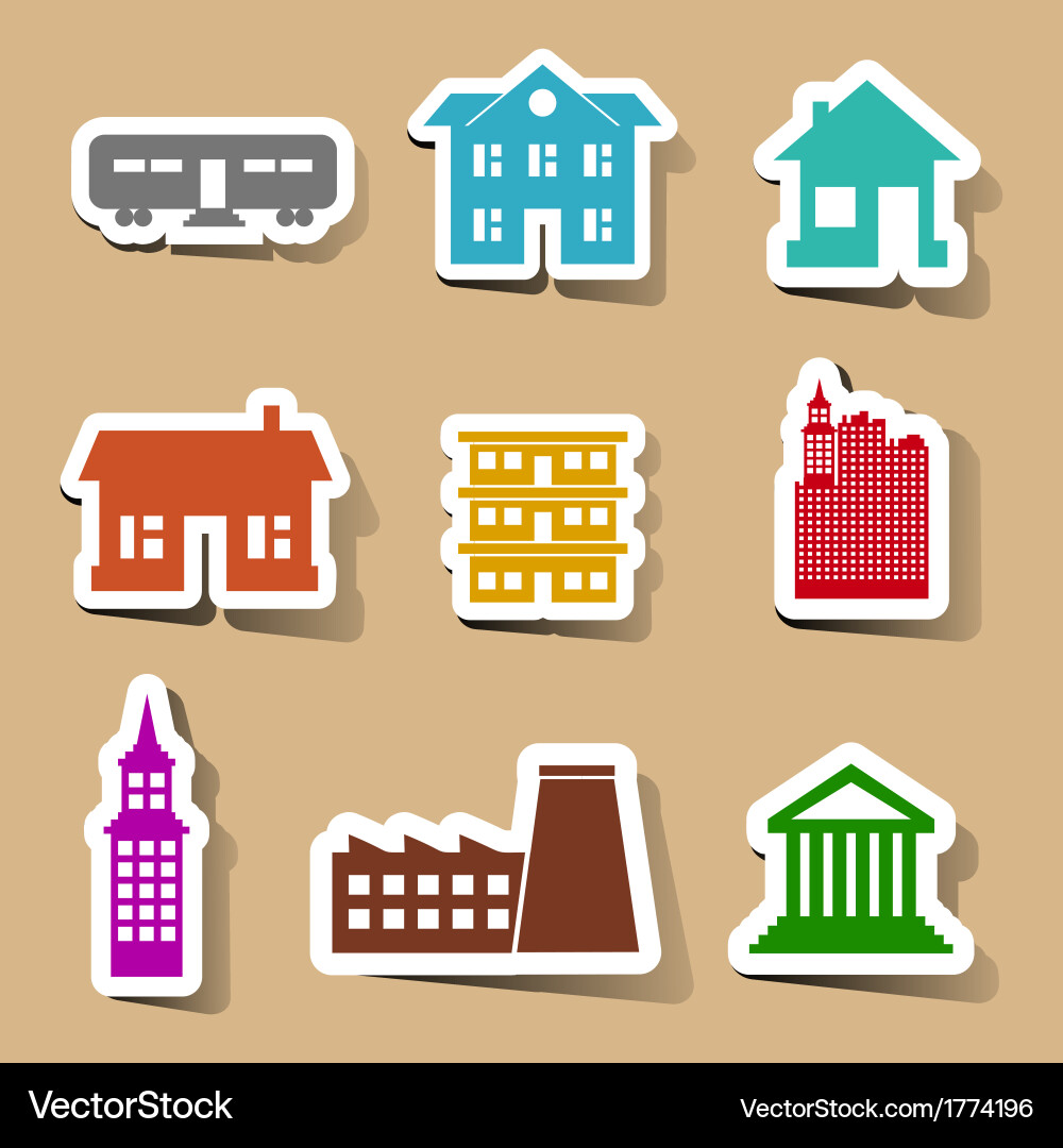 Building Icon Set - Color Stickers Vector Image