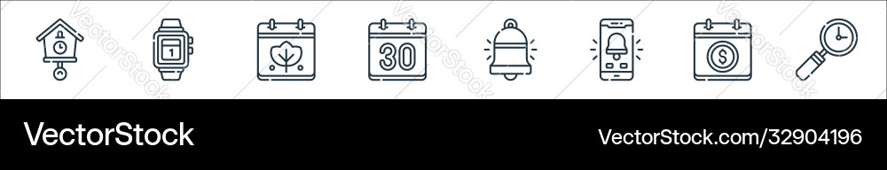 Calendar and date line icons linear set quality Calendar and date line icons linear set quality vector image