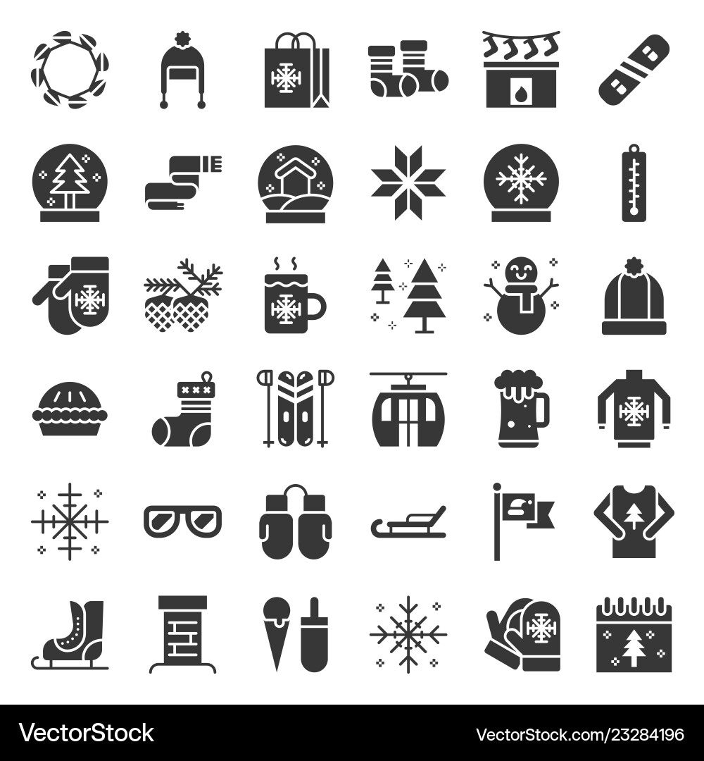 Christmas related solid style icon set Christmas related solid style icon set vector image