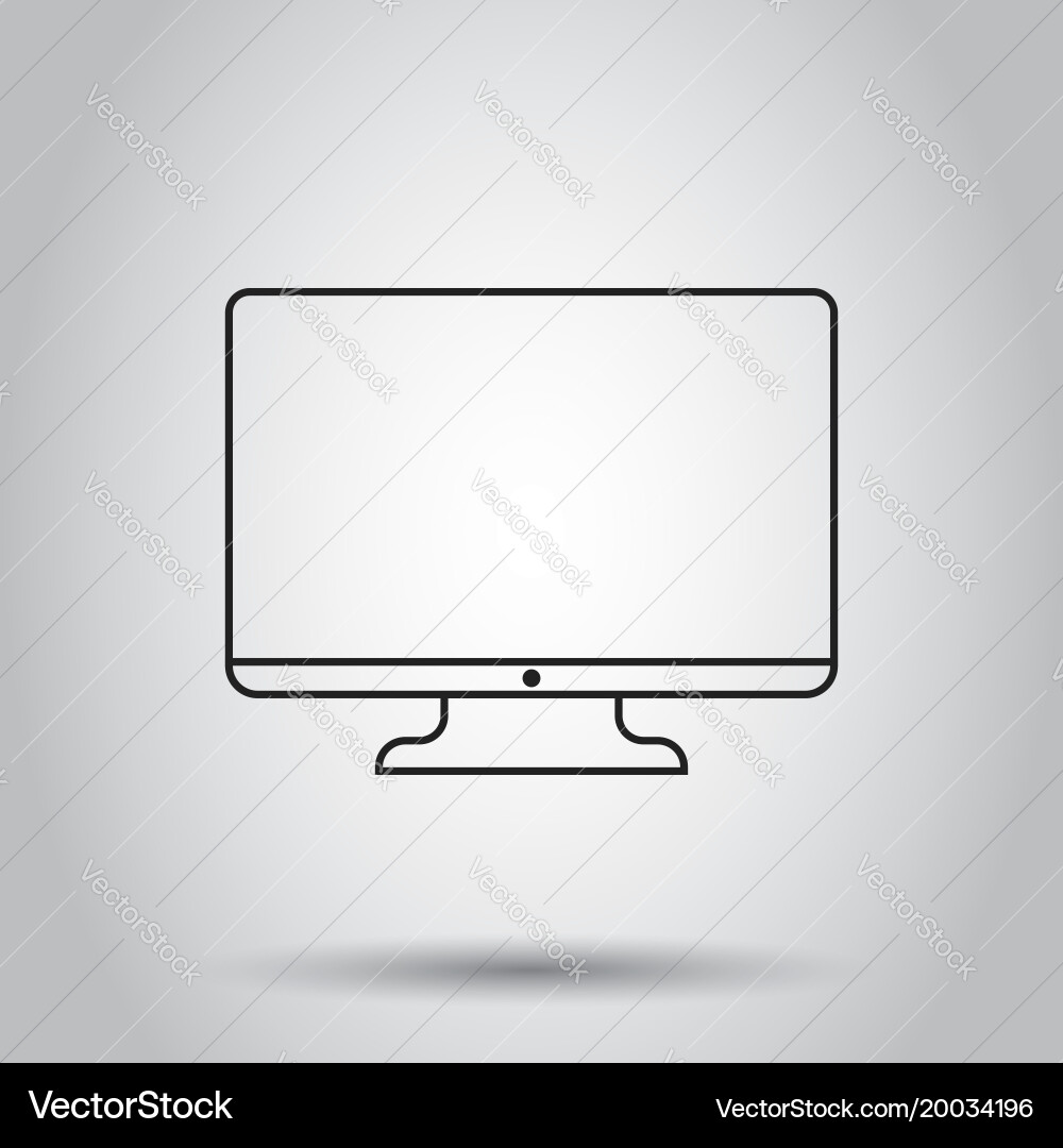 Computer monitor in line style icon on isolated vector image