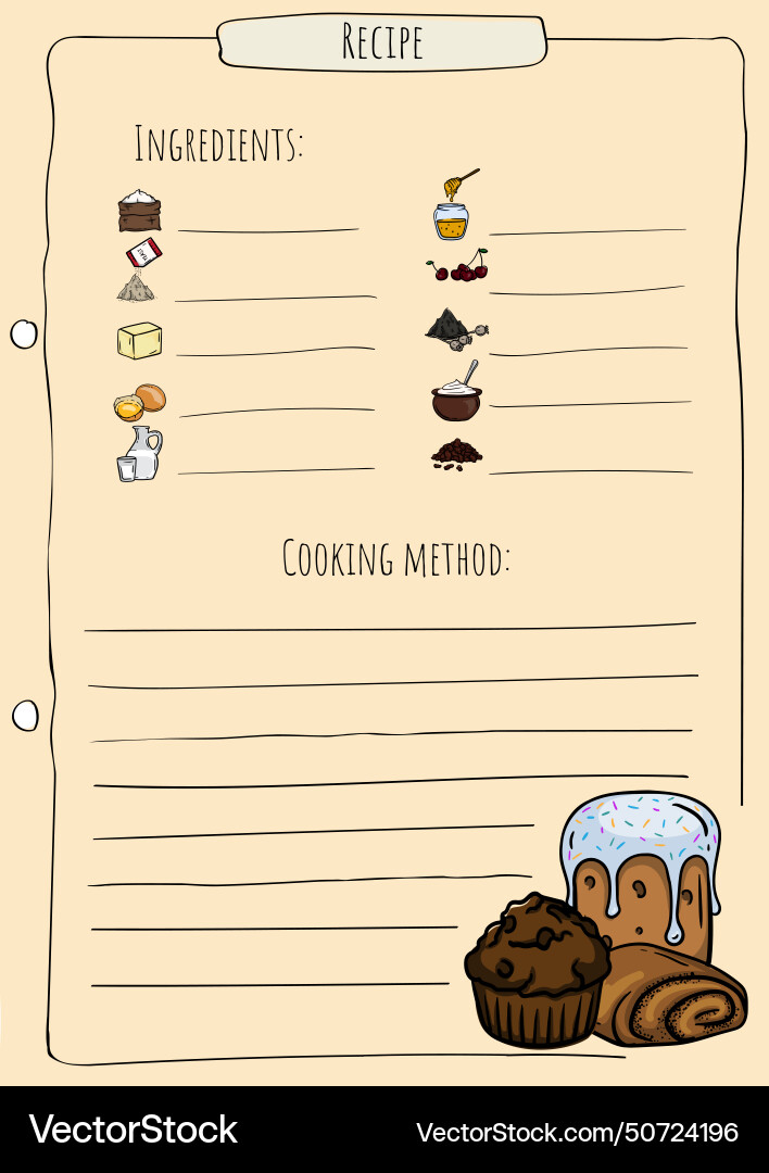 Cookbook list of ingredients recipe template Vector Image
