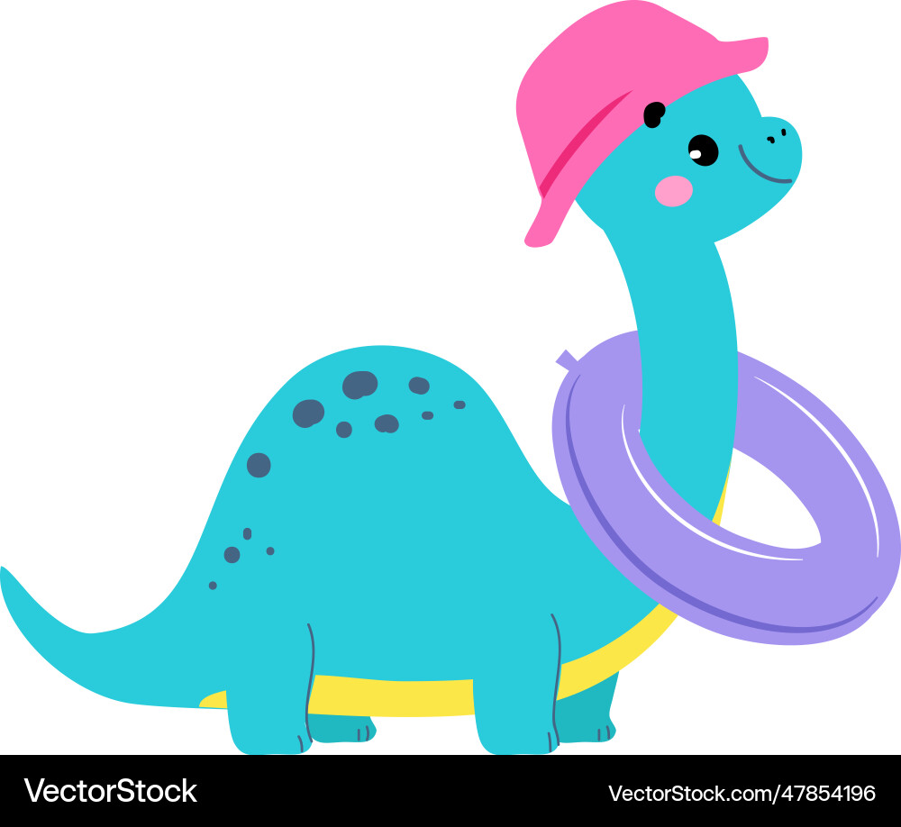 Cute baby dino character with rubber ring enjoy Cute baby dino character with rubber ring enjoy vector image
