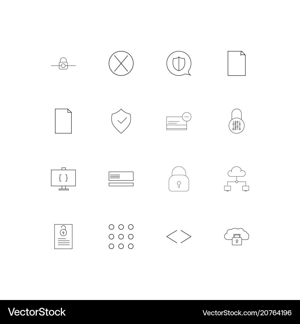 Cyber security linear thin icons set outlined vector image