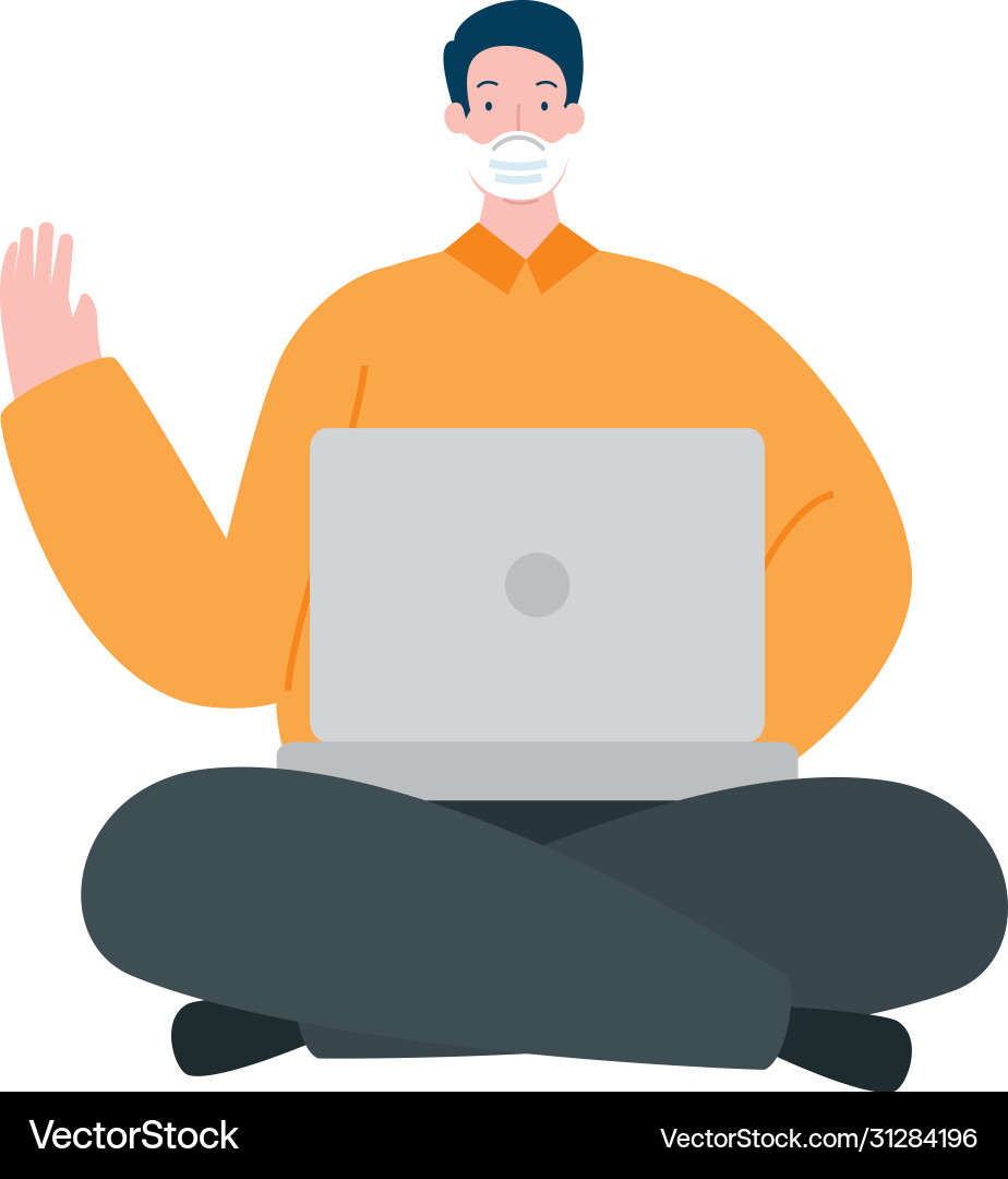 Man using face mask with laptop isolated icon Man using face mask with laptop isolated icon vector image
