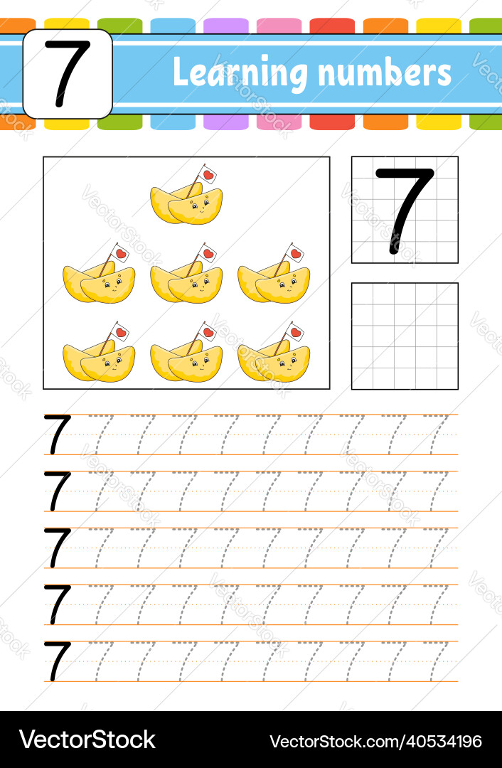Number 7 trace and write handwriting practice Vector Image